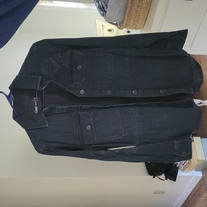 Gap distressed embroidered washed black denim jacket